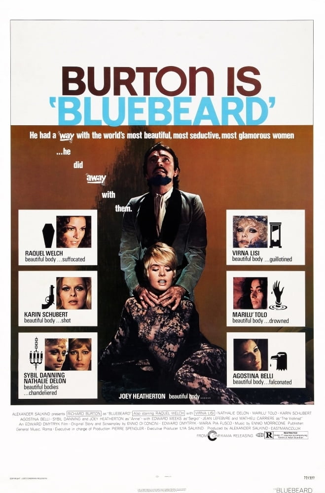 Bluebeard movie poster art print featuring Raquel Welch and Richard Burton.