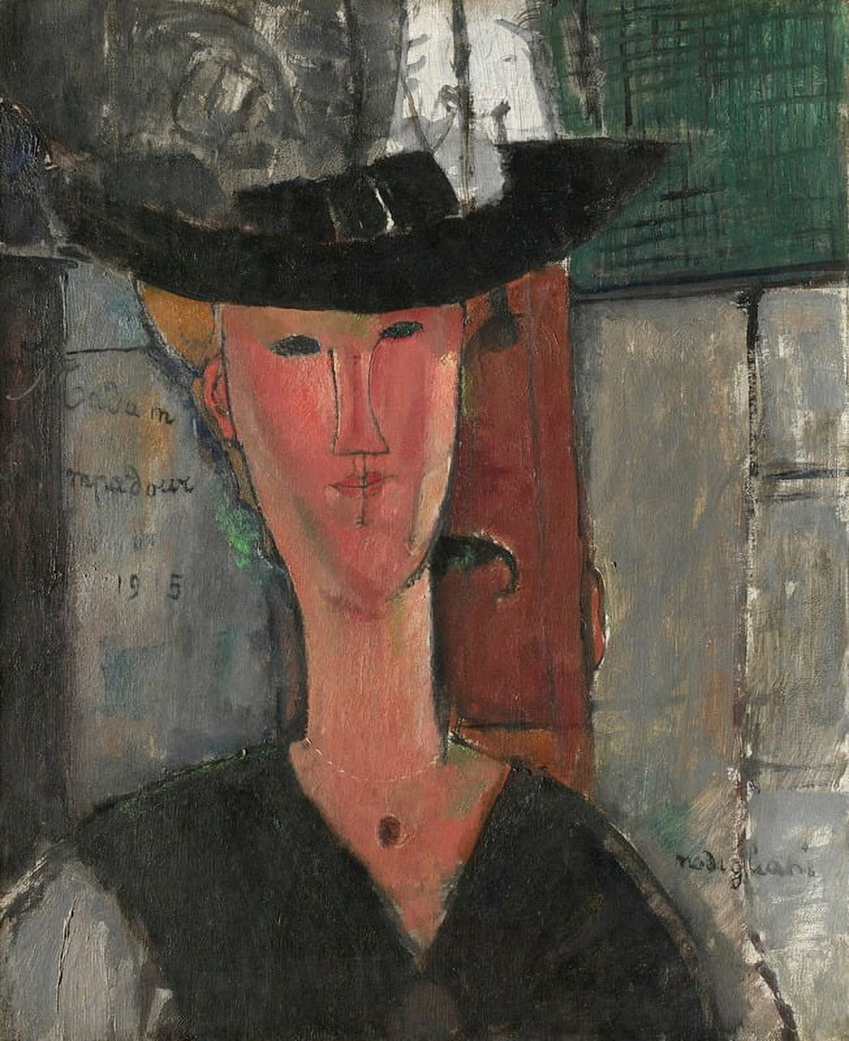 Madam Pompadour art print by Amedeo Modigliani, 1915, featuring elegant design.