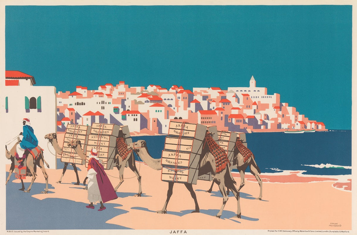 Jaffa Oranges vintage poster print by Frank Newbould, vibrant orange artwork.