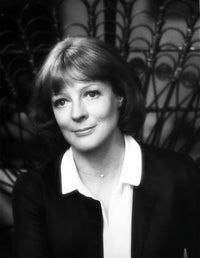 Elegant black and white portrait photo print of Maggie Smith smiling.