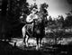 Gene Autry riding a horse while carrying a guitar photo print