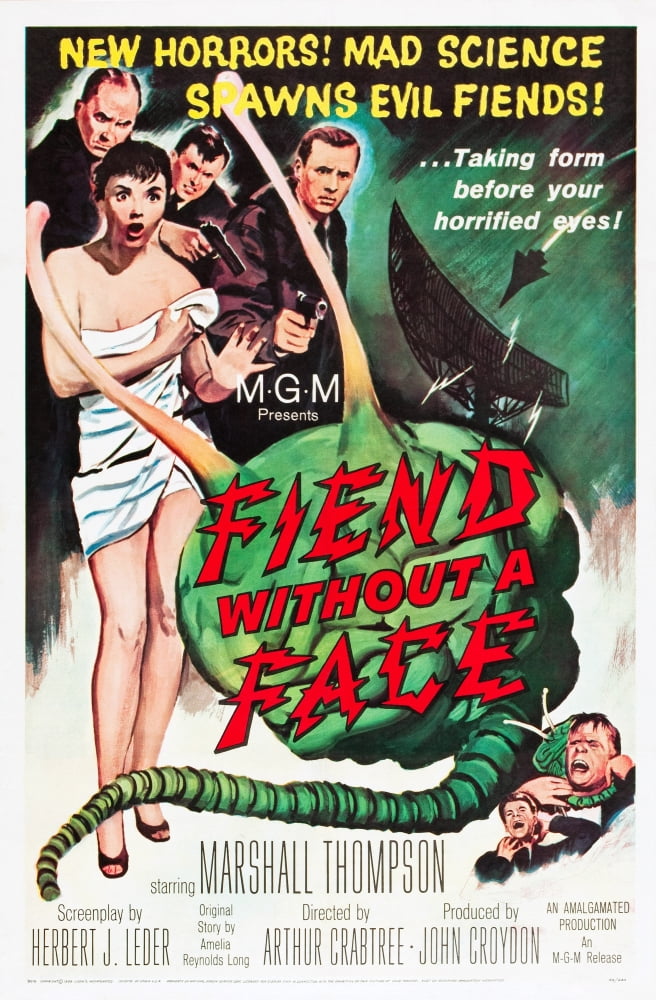 Fiend Without A Face movie masterprint poster featuring Marshall Thompson in towel, 1958.