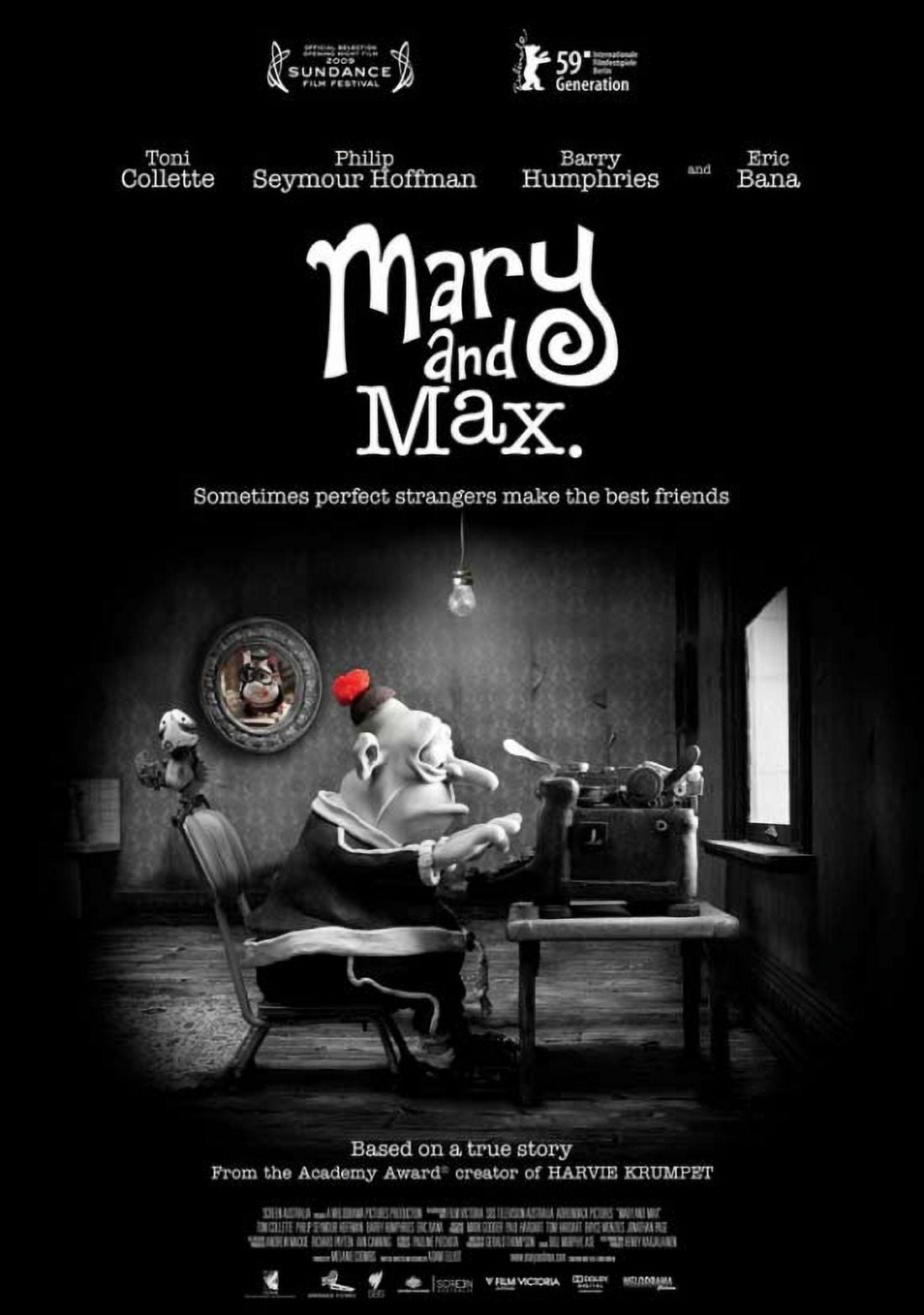 Mary and Max Movie Poster 11x17 Print showcasing a heartwarming animation theme.