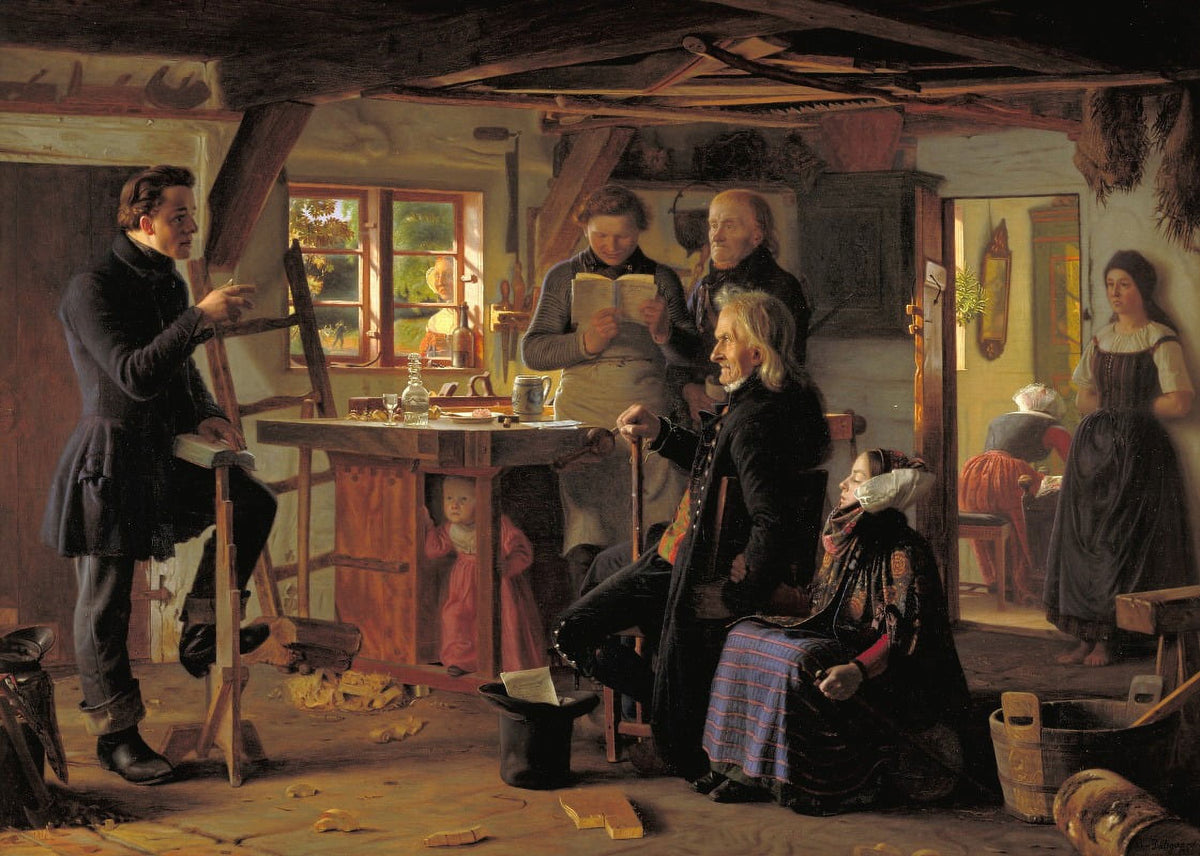 Mormoner Visiting a Carpenter in the Countryside (1856) poster print by Christen Dalsgaard