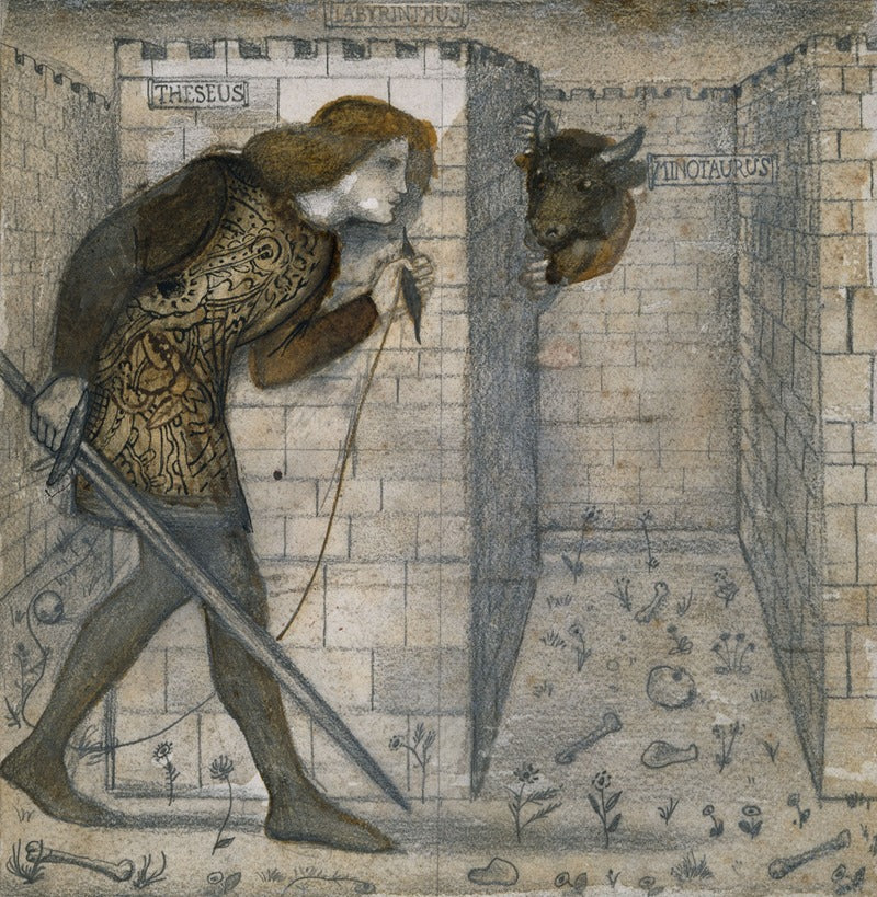 Theseus and the Minotaur in the Labyrinth Art Print by Edward Burne-Jones