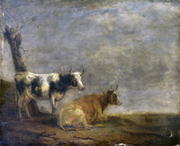 Two Cows Poster Print showcasing charming farm animals.