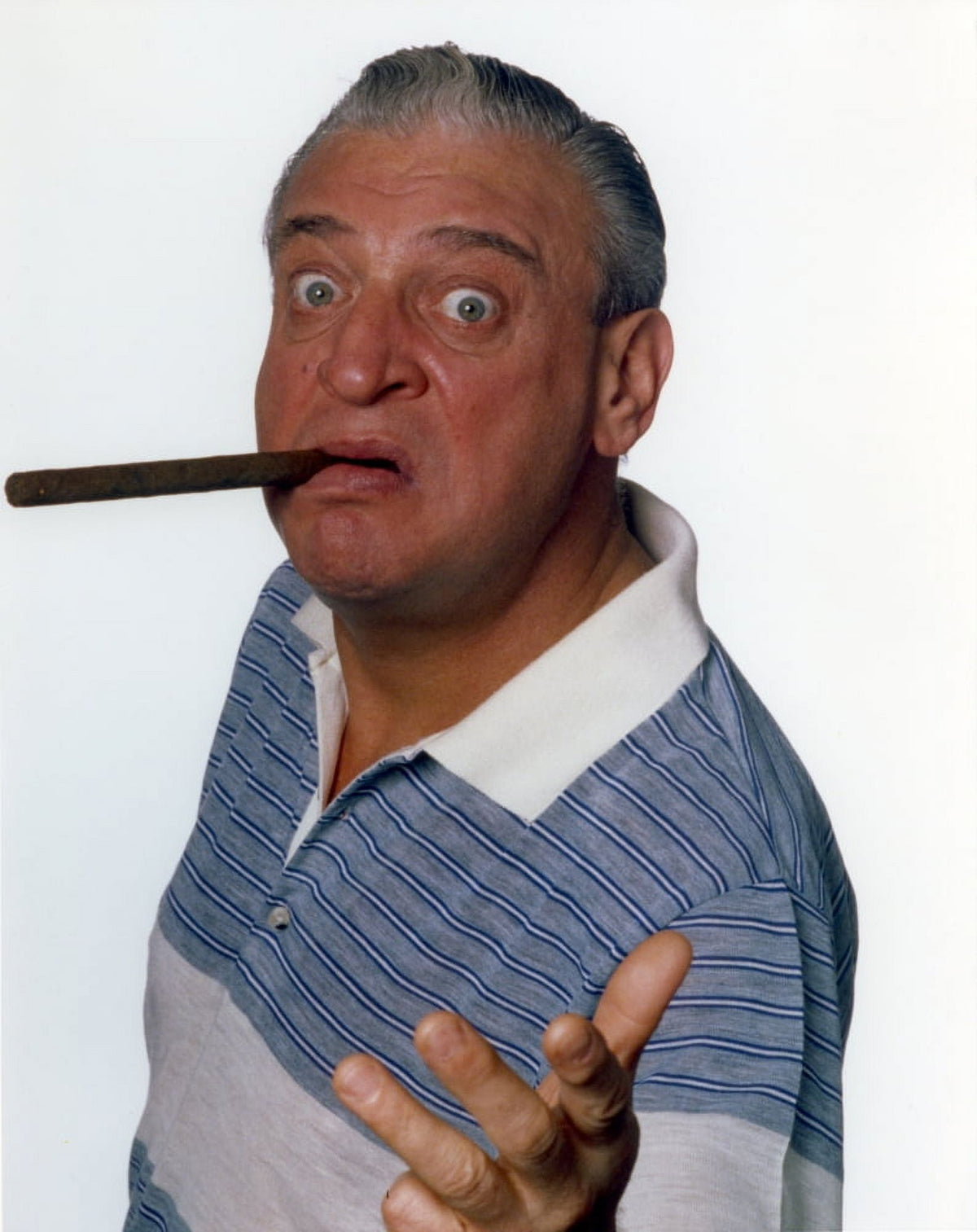 Rodney Dangerfield portrait photo print with cigar on white background