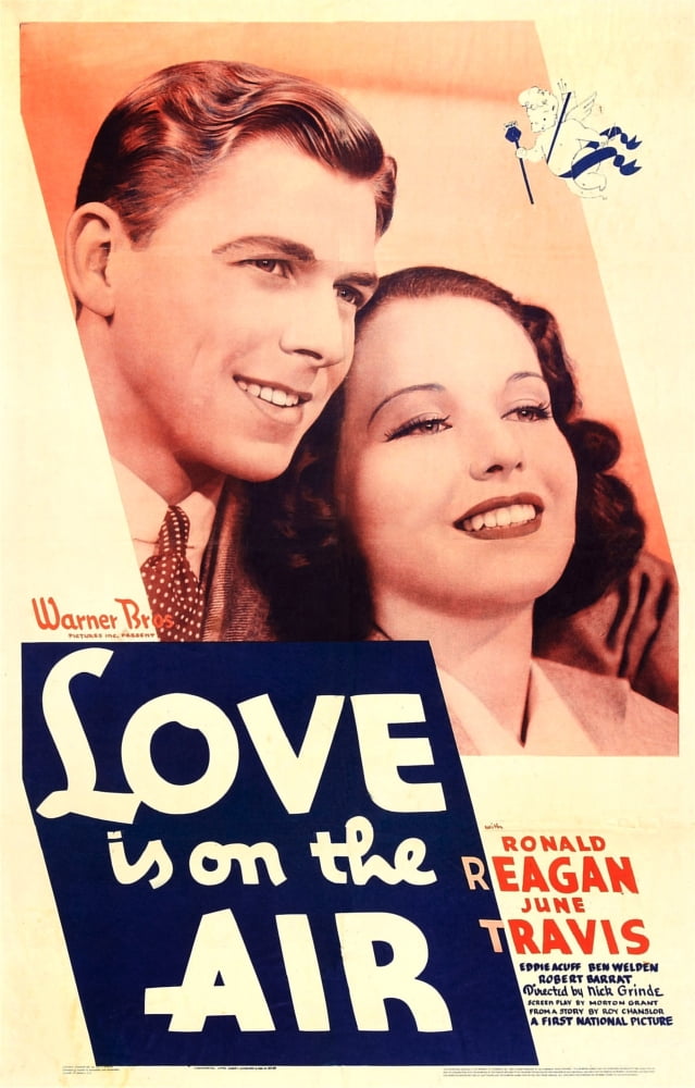 Love Is On The Air movie poster featuring Ronald Reagan and June Travis.