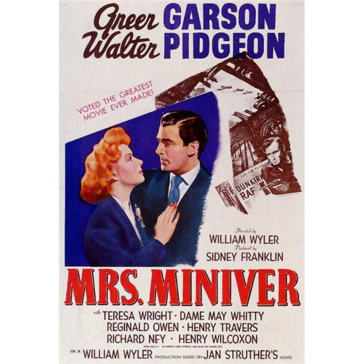 Mrs. Miniver classic movie poster print 27x40 inches.