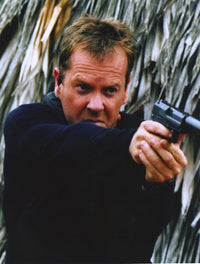 Kiefer Sutherland portrait print pointing a gun