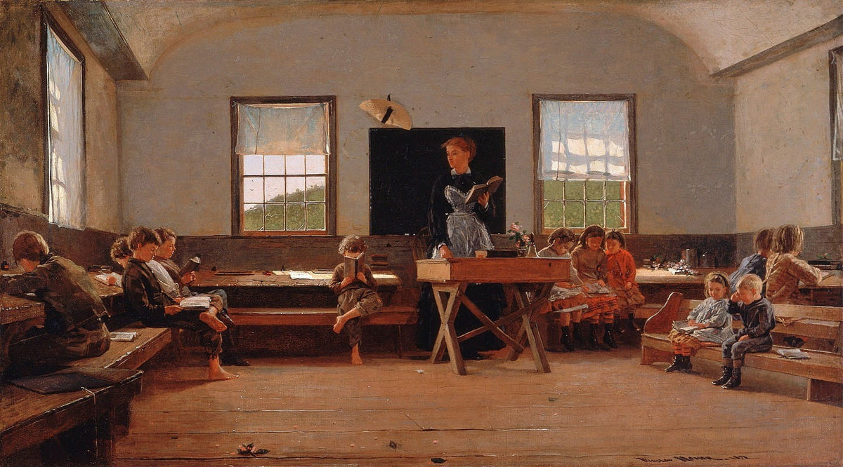 The Country School poster print by Winslow Homer showcasing children in a rural educational setting.