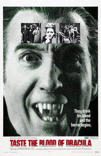 Taste The Blood Of Dracula movie poster featuring Christopher Lee, 1970 film.