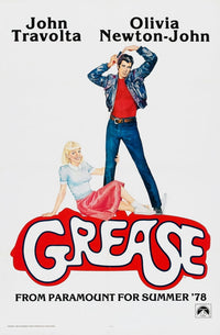Grease movie poster featuring John Travolta and Olivia Newton-John