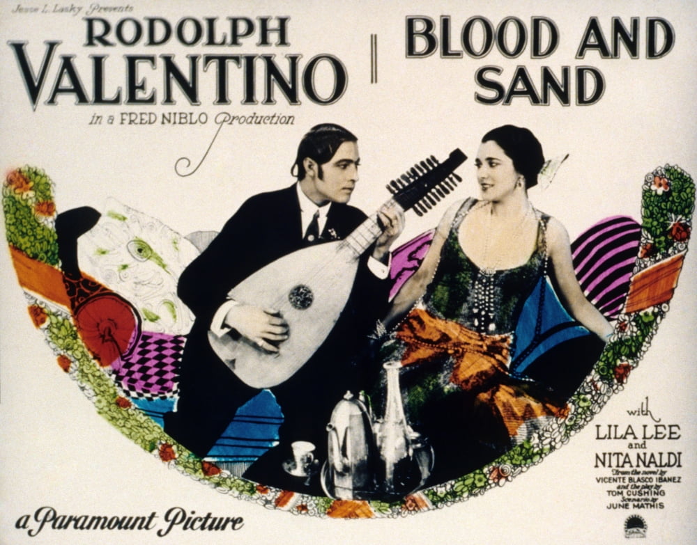 Blood And Sand movie masterprint poster featuring Rudolph Valentino and Nita Naldi, 1922 classic film art.