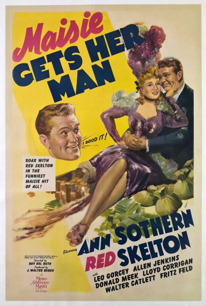 Maisie Gets Her Man movie masterprint poster featuring Ann Sothern and Red Skelton from the 1942 film.