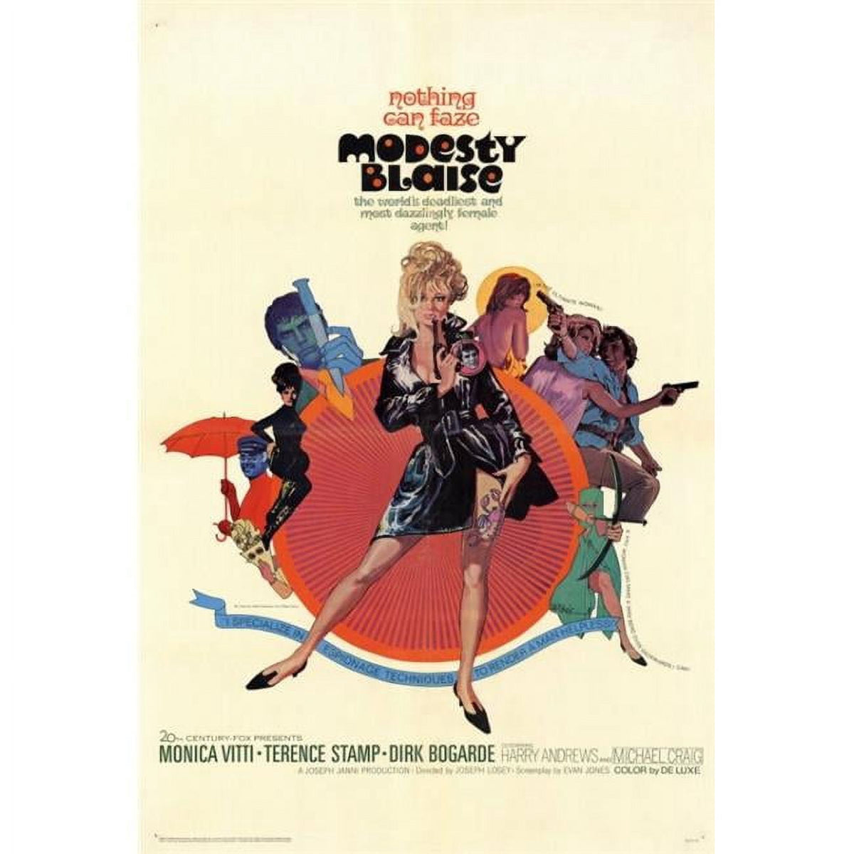 Modesty Blaise movie poster print, vibrant colors, 27x40 size