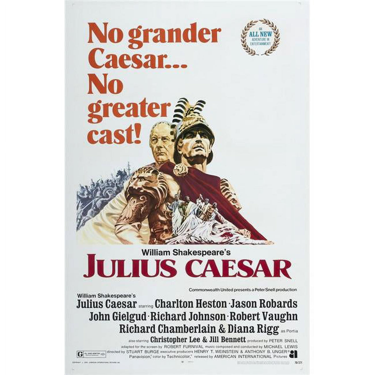 Julius Caesar 1970 movie poster featuring John Gielgud and Charlton Heston.