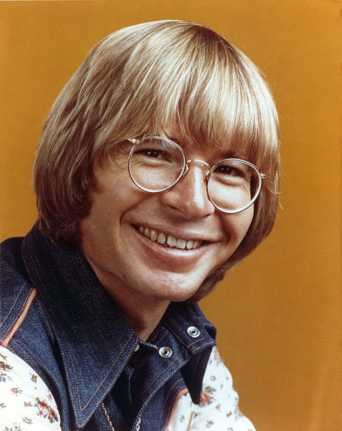 John Denver close-up portrait photo print on orange background