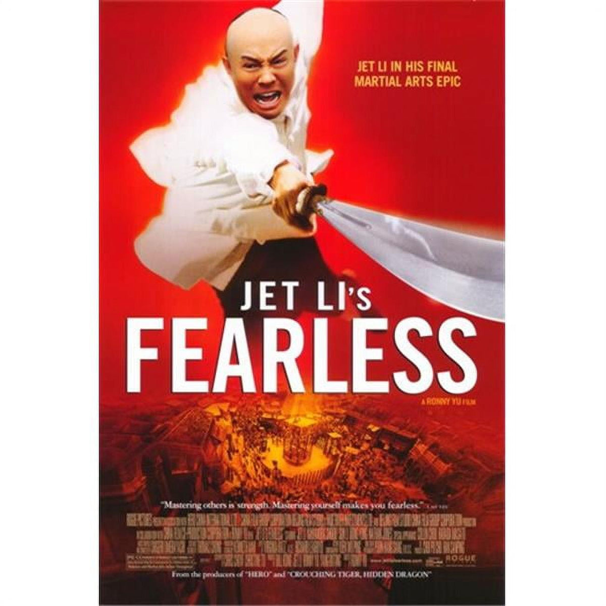 Fearless movie poster featuring Jet Li in 11x17 size.