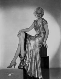 Jean Harlow seated in shiny silk dress photo print