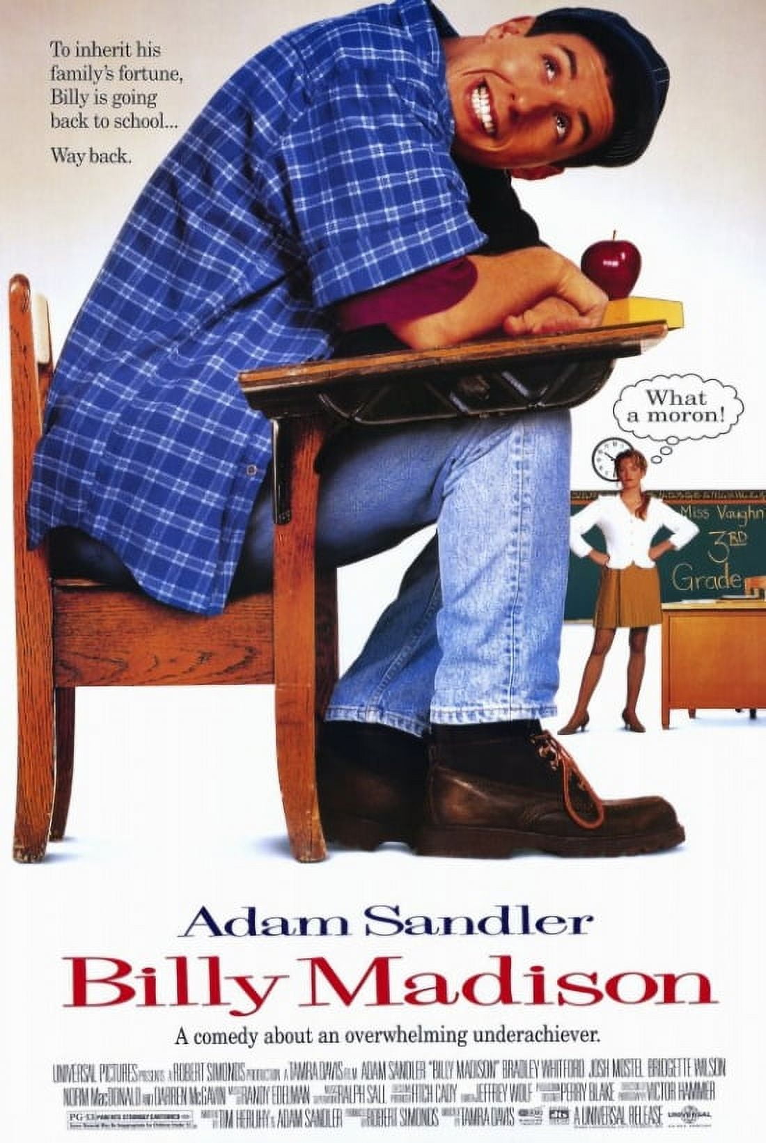Billy Madison Movie Poster 11x17 print featuring Adam Sandler in a comedic scene.