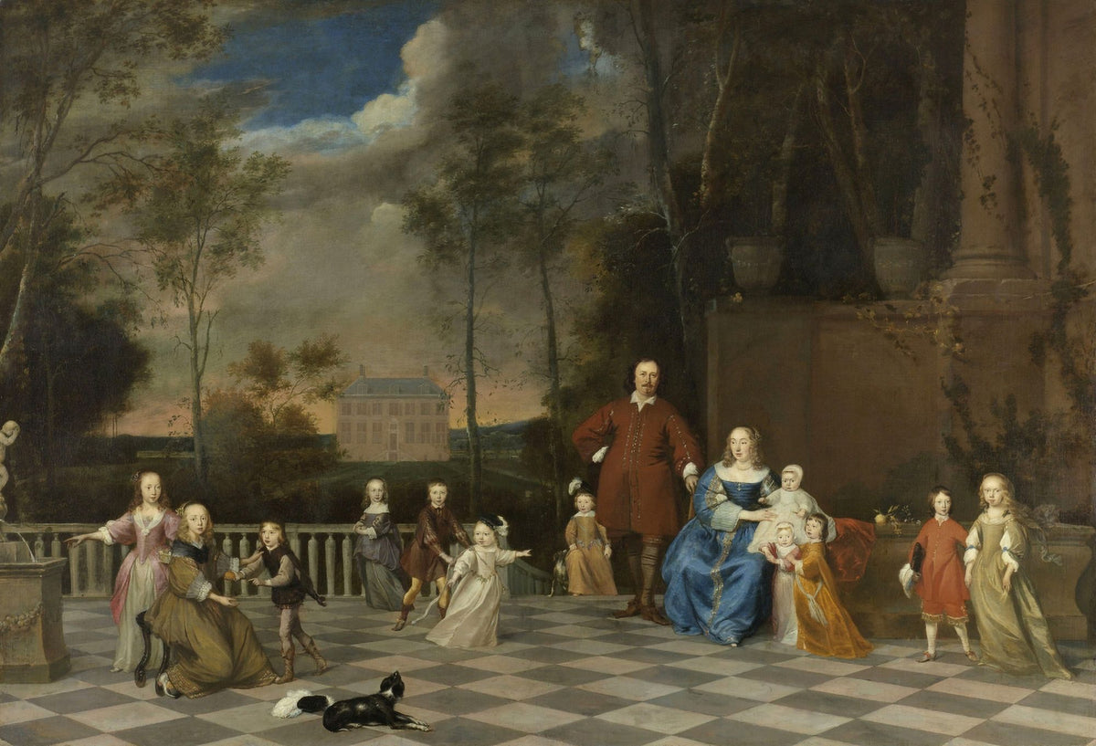 Amsterdam Merchant with Family Poster Print by Jeremias Van Collen, depicting a historical family scene.