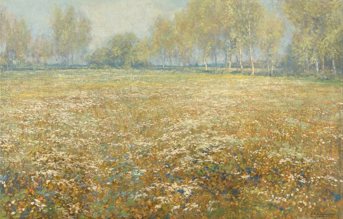 Meadow in Bloom fine art poster print by Egbert Rubertus Derk Schaap showcasing vibrant wildflowers.
