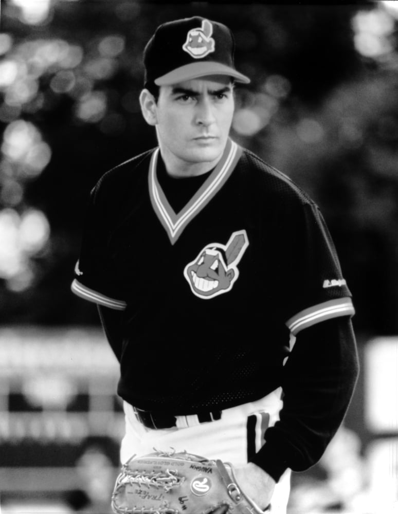 Charlie Sheen wearing a baseball uniform film still photo print