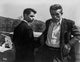 James Dean photo print in black sequin suit and white collar shirt.