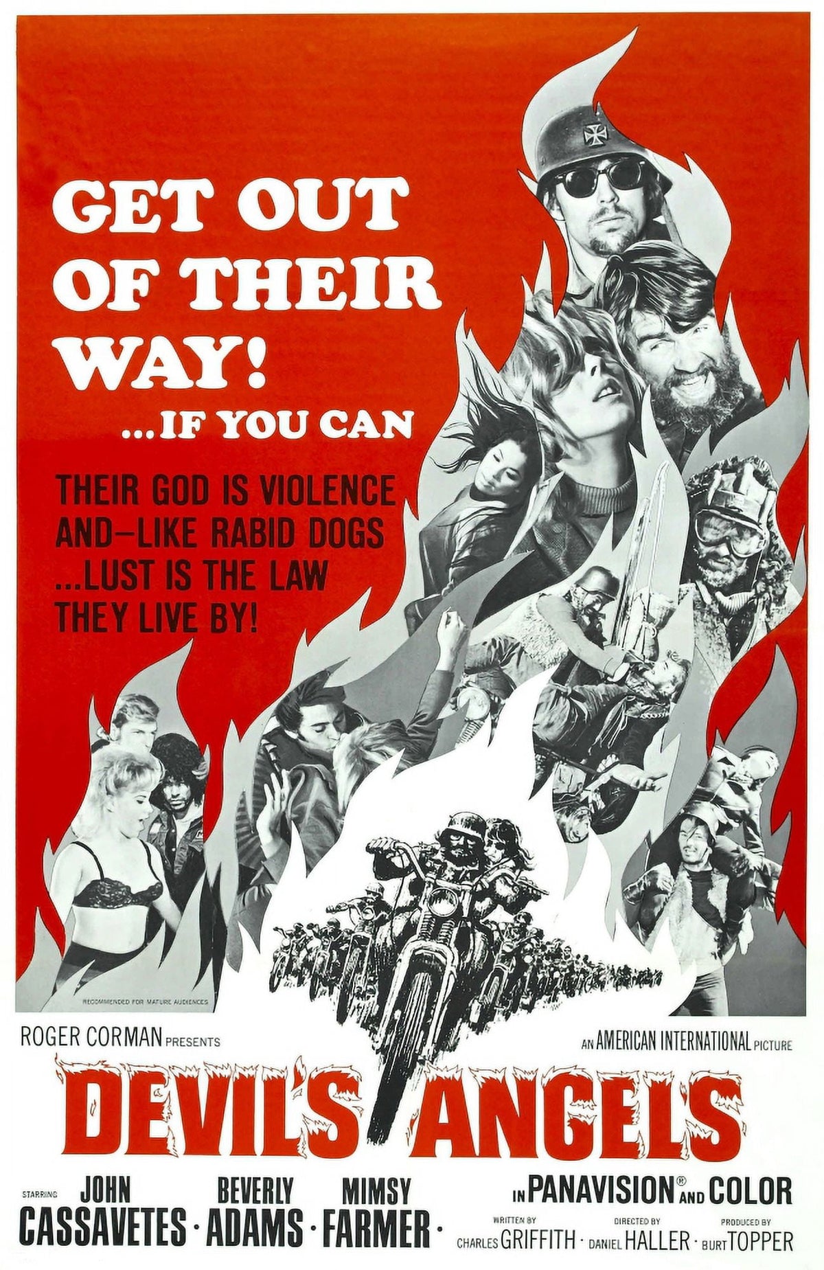 Devil's Angels movie poster print featuring Mimsy Farmer in a classic 1967 film design.