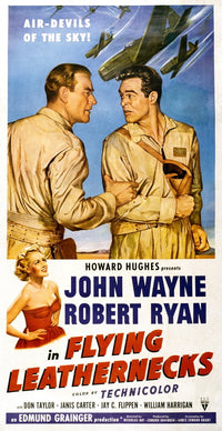 Flying Leathernecks movie poster featuring John Wayne and Robert Ryan, classic film art