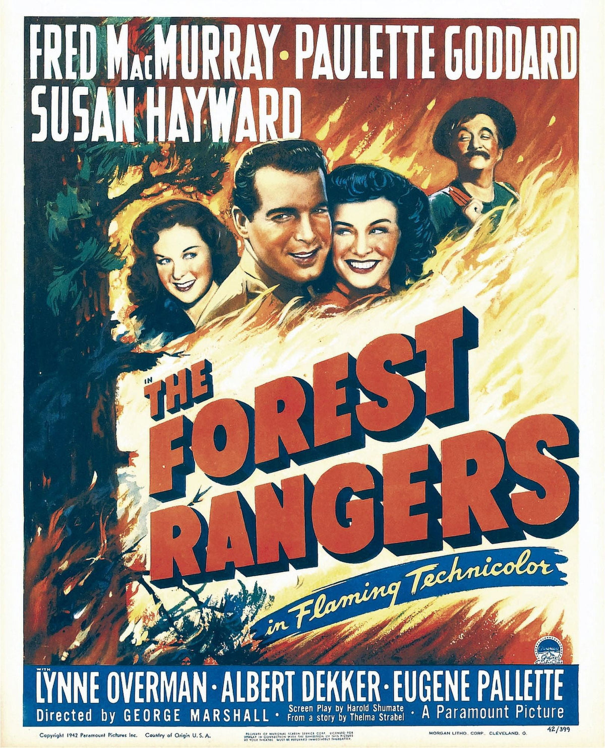The Forest Rangers movie poster print featuring Susan Hayward, Fred Macmurray, Paulette Goddard, and Albert Dekker.