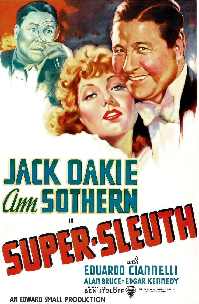 Vintage 1937 Super-Sleuth movie poster art print featuring Jack Oakie and Ann Sothern.