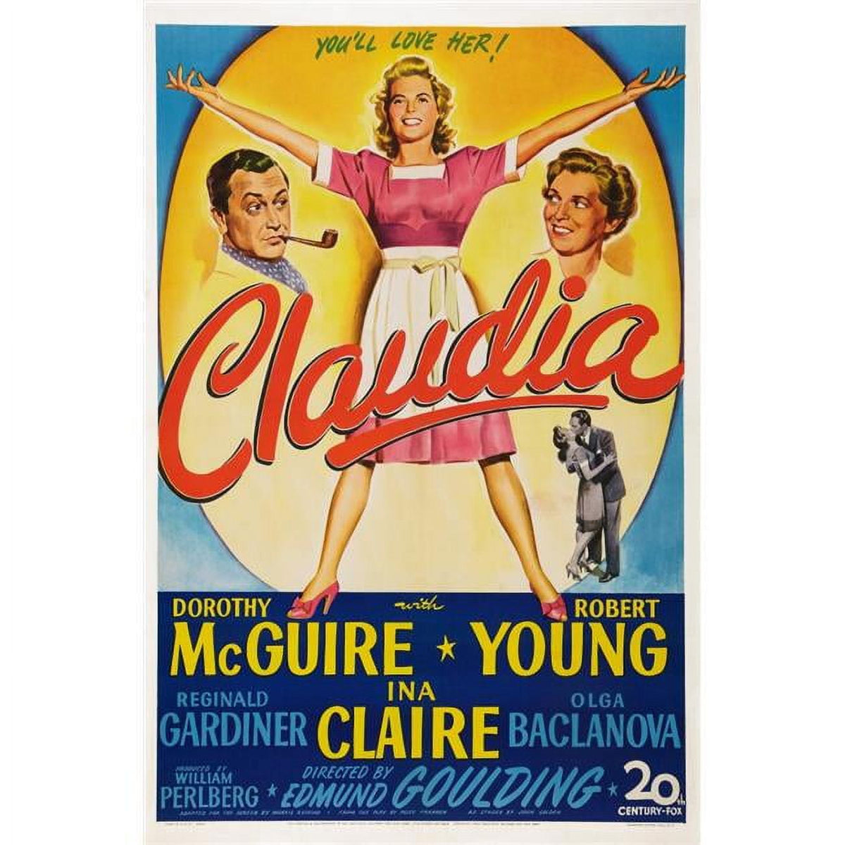 Claudia Us Top From Left Poster Print featuring Ina Claire, Dorothy McGuire, and Robert Young from 1943