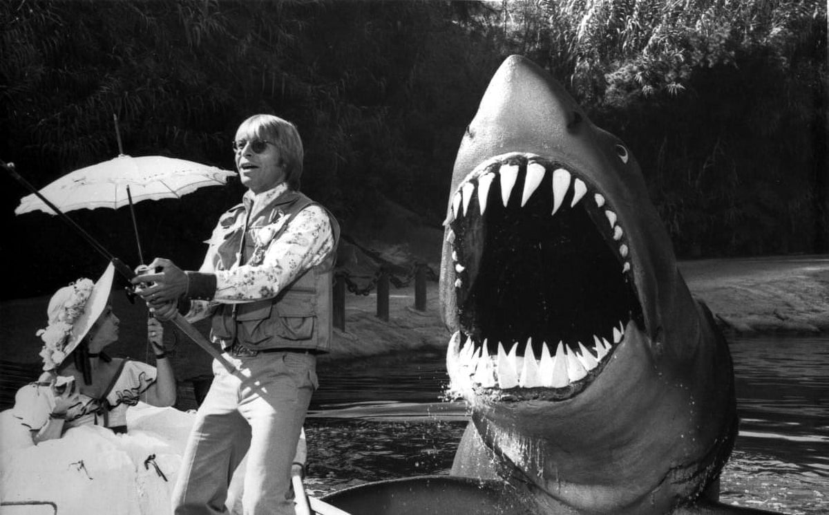 John Denver fishing with a shark photo print