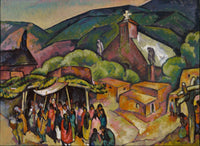 Feast Day at San Juan Pueblo art print by William Penhallow Henderson, vibrant cultural celebration.