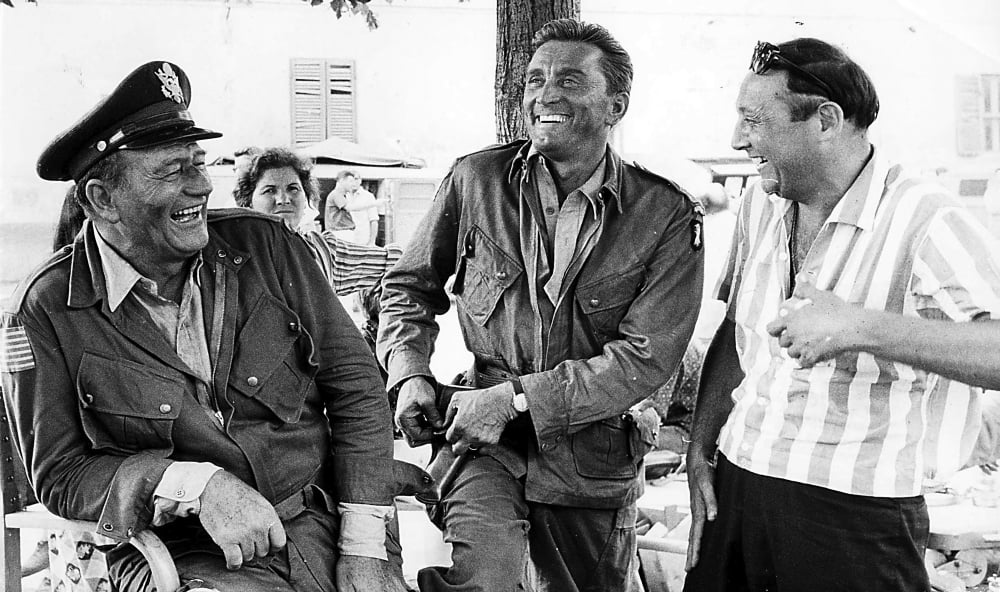 John Wayne and Kirk Douglas on the set of Cast a Giant Shadow photo print