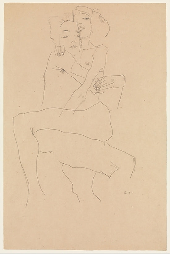Couple Embracing Art Print by Egon Schiele - 8x10