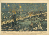 Birds-Eye View of New York and Brooklyn Bridge with Fireworks Poster Print