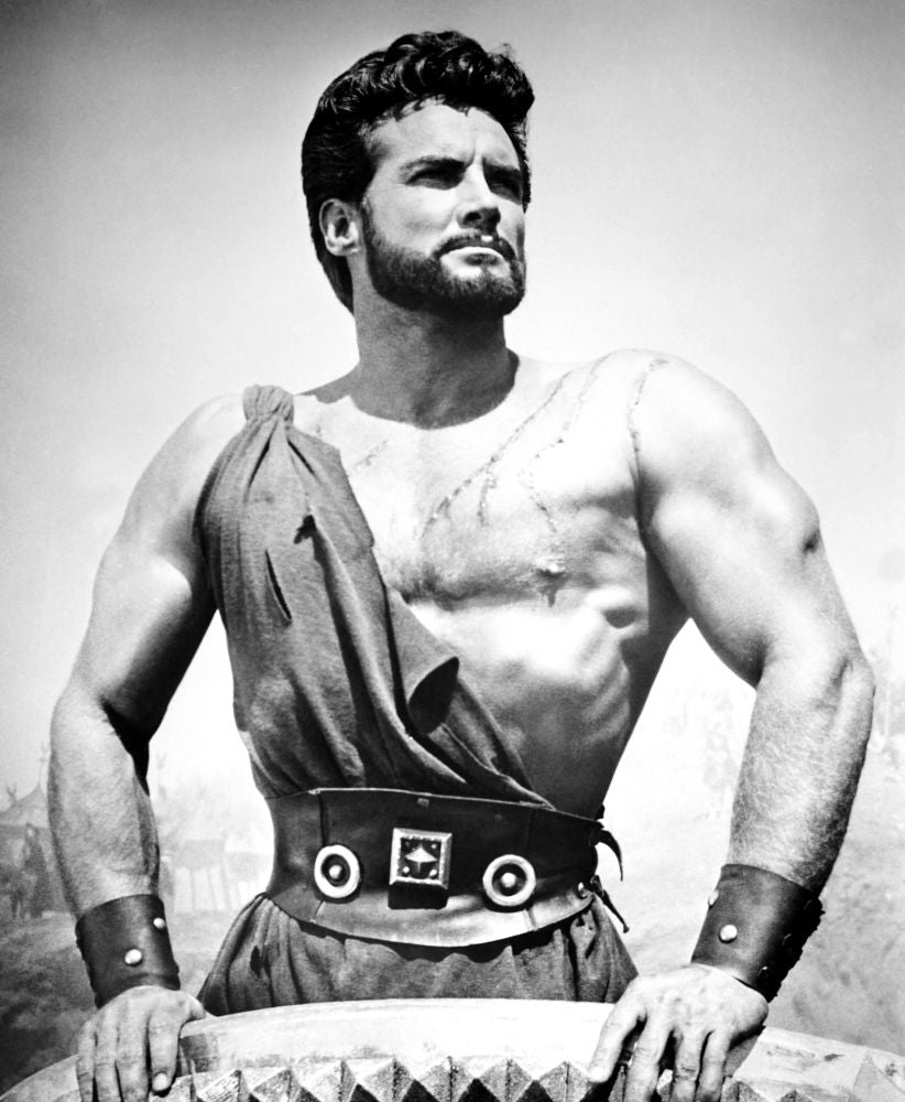 Hercules Unchained movie poster print featuring Steve Reeves in 1959 film.