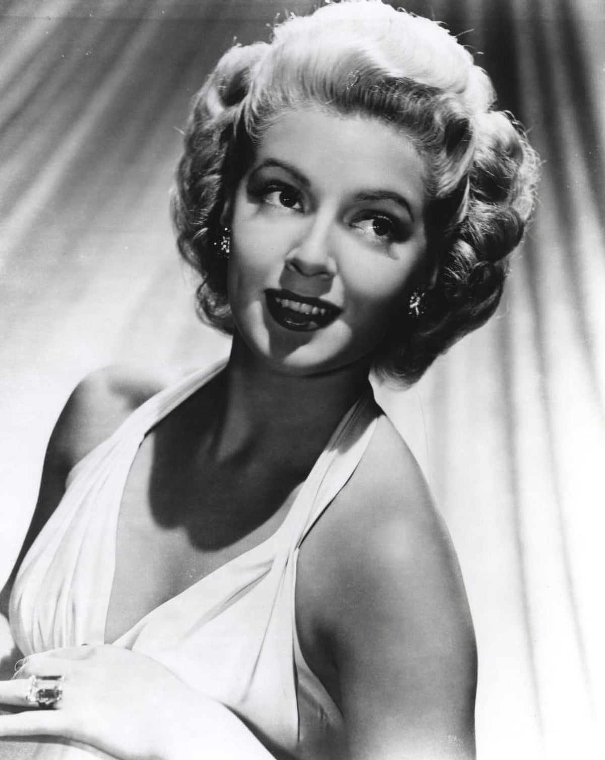 Lana Turner in a white gown photo print, classic Hollywood elegance.