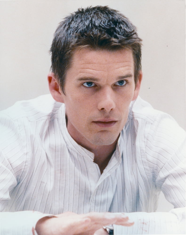 Ethan Hawke posed in a long sleeve photo print
