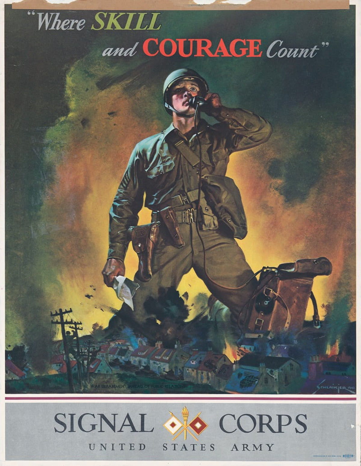 Where Skill and Courage Count Signal Corps US Army Poster Print by Jes Wilhelm Schlaikjer