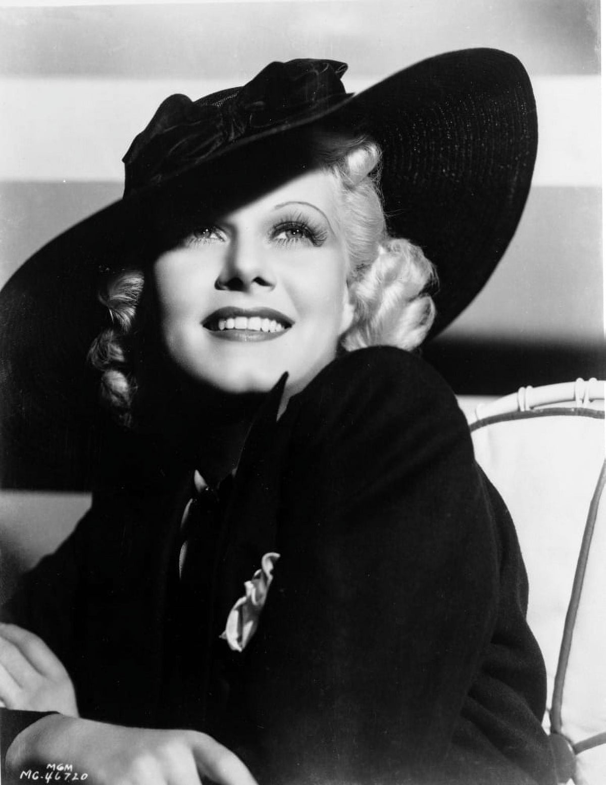 Jean Harlow Portrait in Black Hat and Dress Photo Print