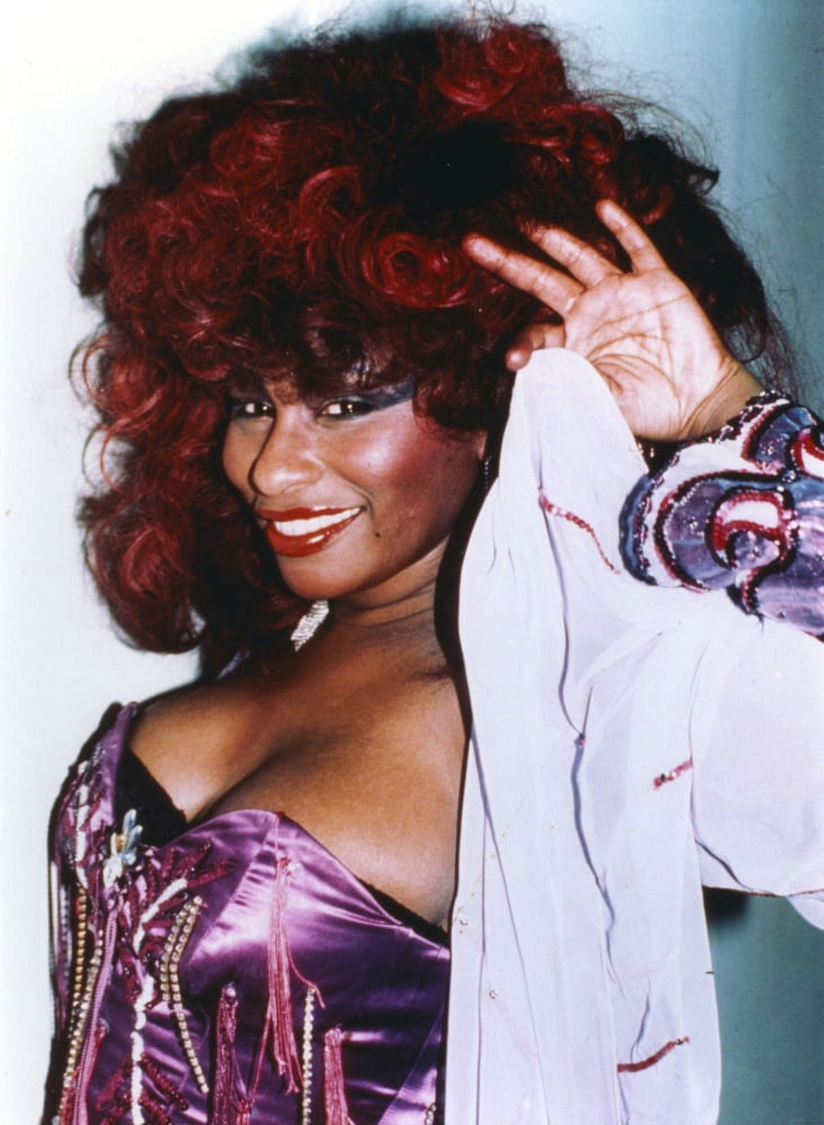 Chaka Khan posing in lingerie with a coat - Photo Print