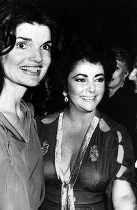 Photo print of Elizabeth Taylor and Jackie Kennedy, capturing their iconic elegance.