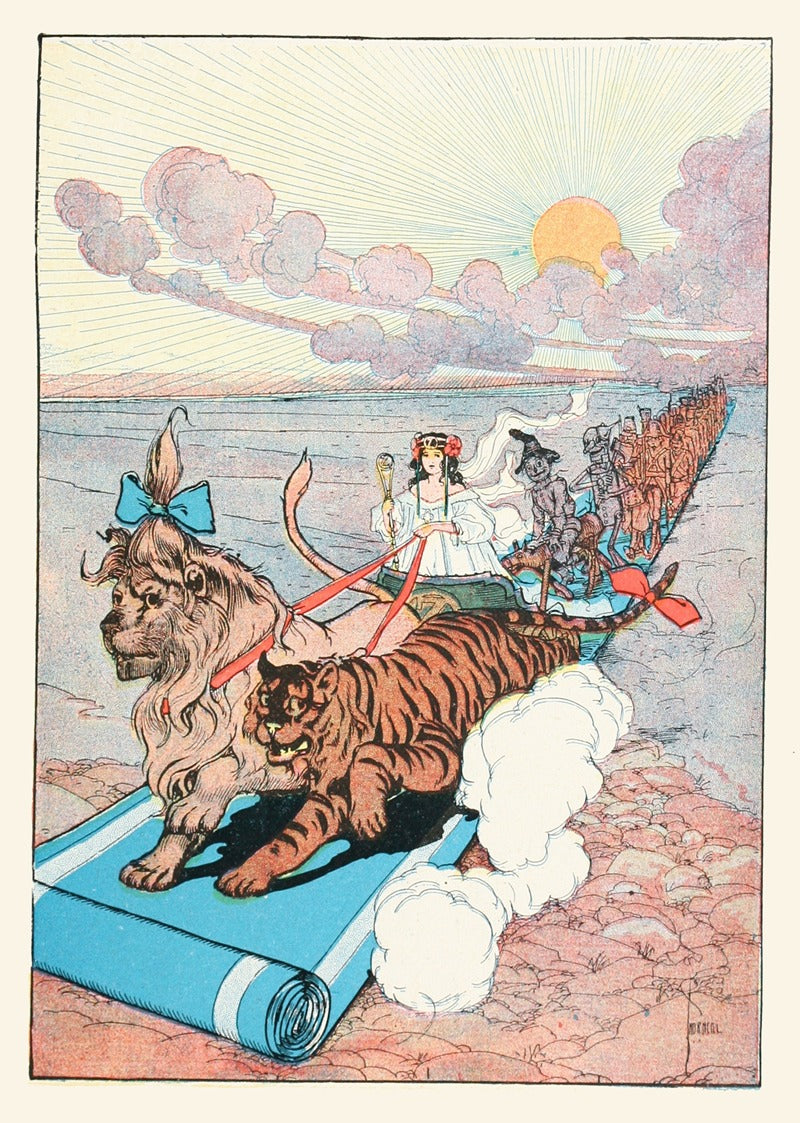 Ozma of Oz 1907 art print by John Rea Neill featuring vibrant colors and whimsical design.