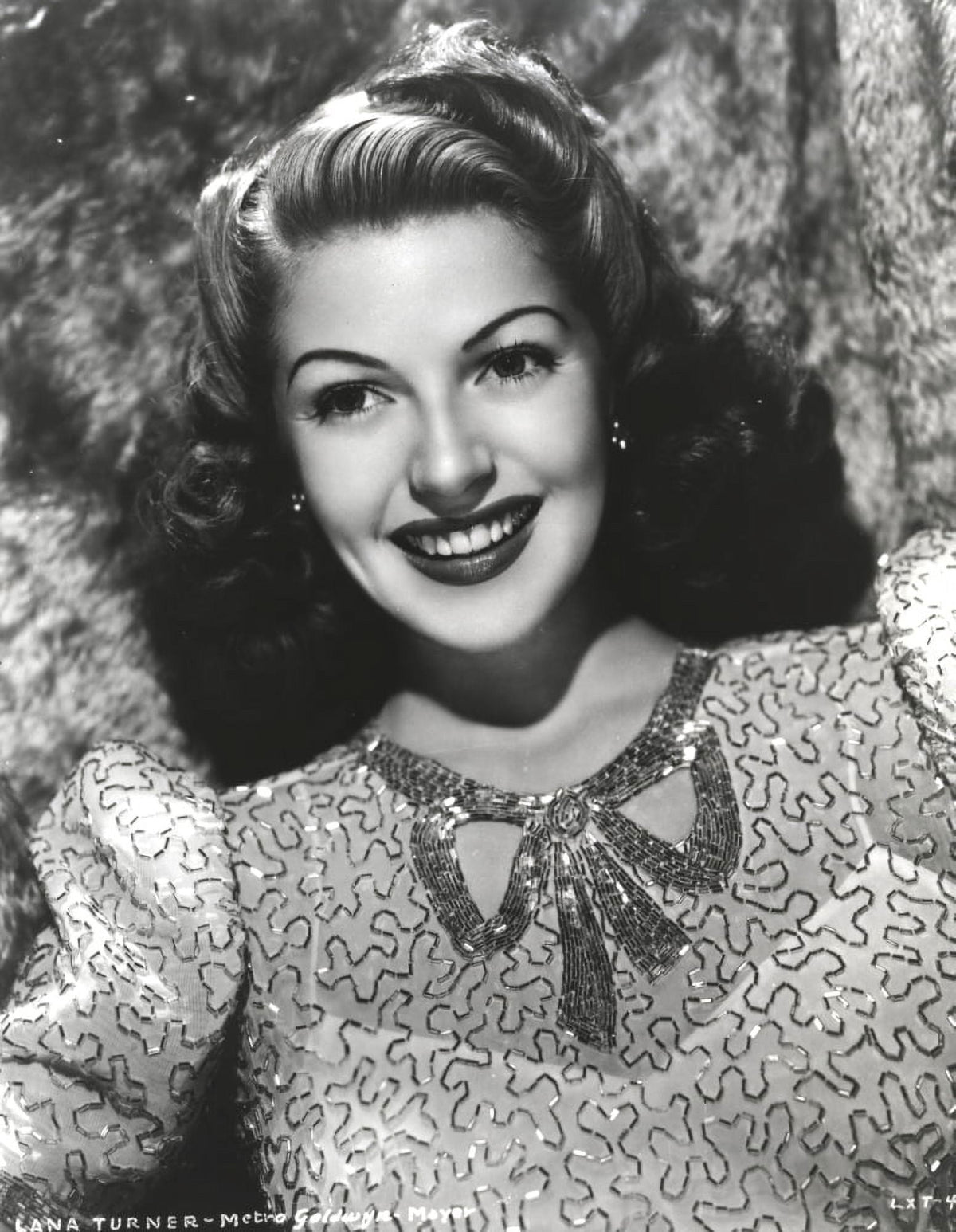 Lana Turner laying pose photo print with red lipstick