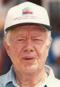 Close-up portrait photo print of Jimmy Carter wearing a white cap