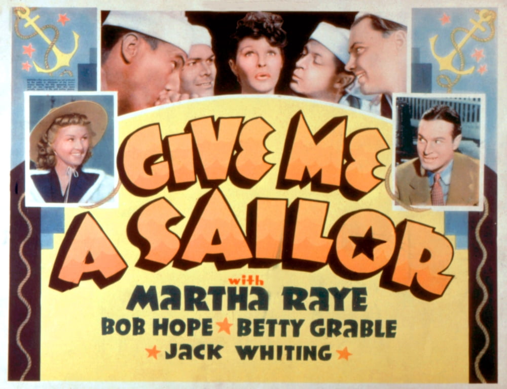Give Me A Sailor movie poster print featuring Betty Grable, Martha Raye, and Bob Hope from 1938.
